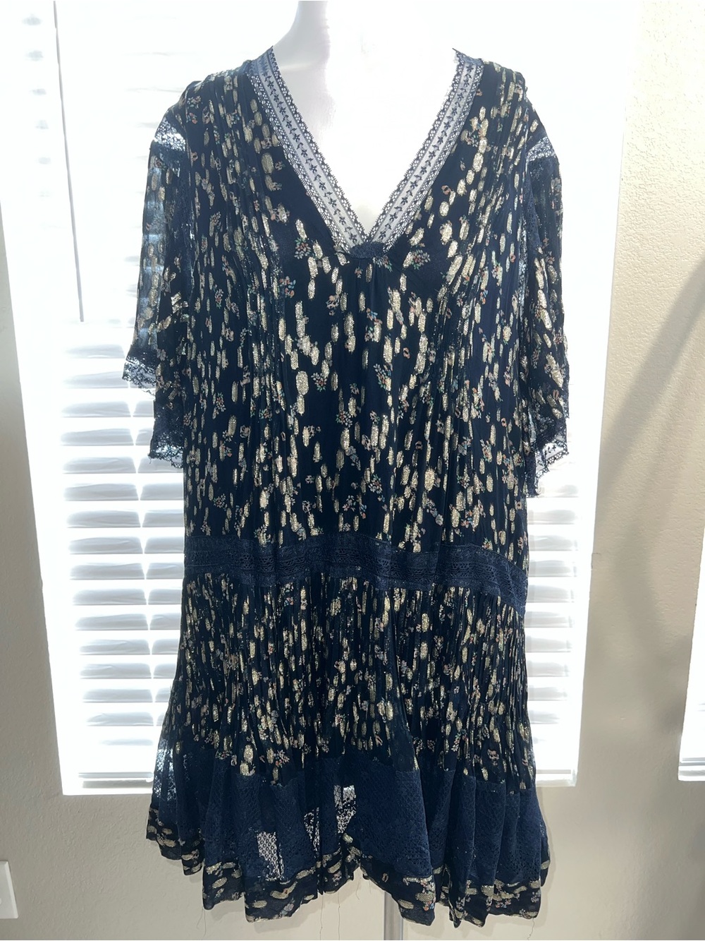 Anthropologie Navy Tiered V-Neck Dress - Picture 5 of 11